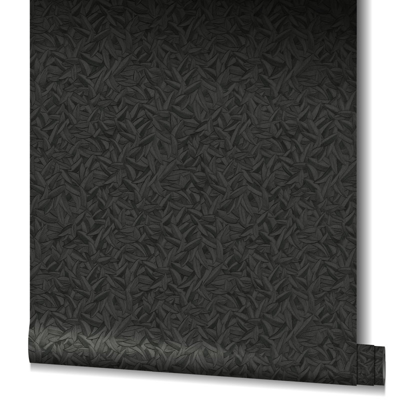 Air Collection Leaves Sheen Textured Wallpaper Roll, Black