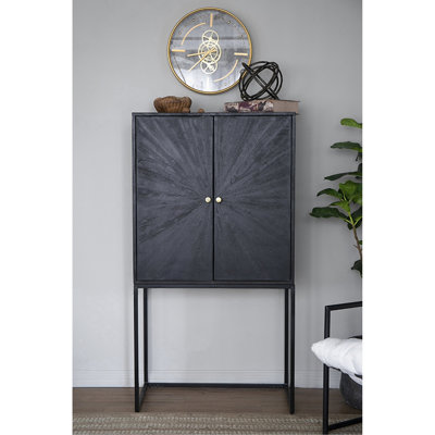 60" Tall Black Cabinet 31.5X16.5 - Functional Storage Piece With Thin Iron Base And Two Doors, Fits Various Rooms 31.5X16.5X60" In Contemporary Style Modern Doors For Living Spaces