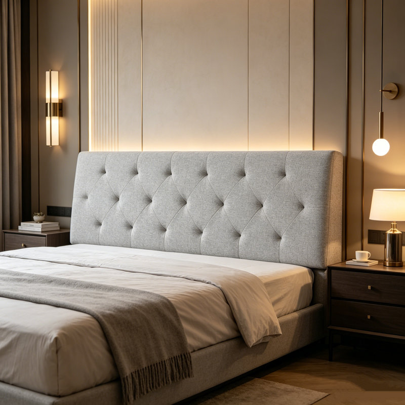 Light Grey Full Size Headboard, Diamond Tufted Headboard For Full Size Bed, Headboards With Steel Frame, W 56.3 X H (35.6-47.4) In, Adjustable Height
