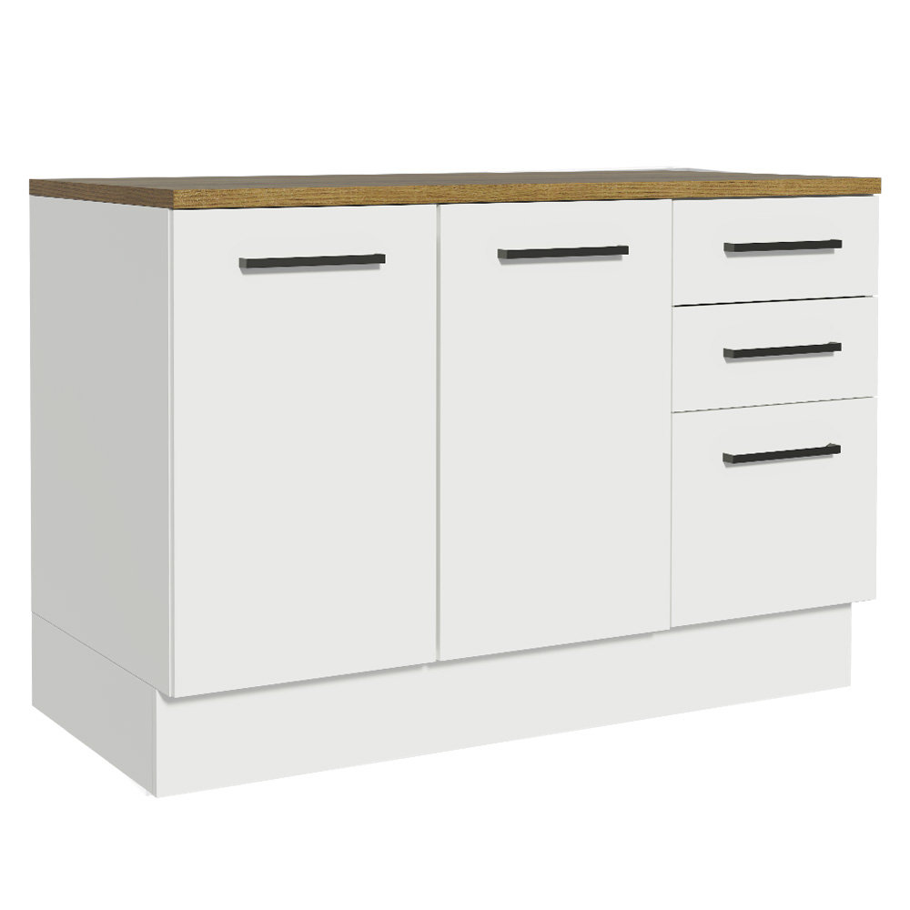 Kitchen Storage Buffet Base Cabinet with Adjustable Feet 47 Inch Engineered Wood Slab Doors Painted Finish Floor Mount Removable Plinth - White Hokku Designs