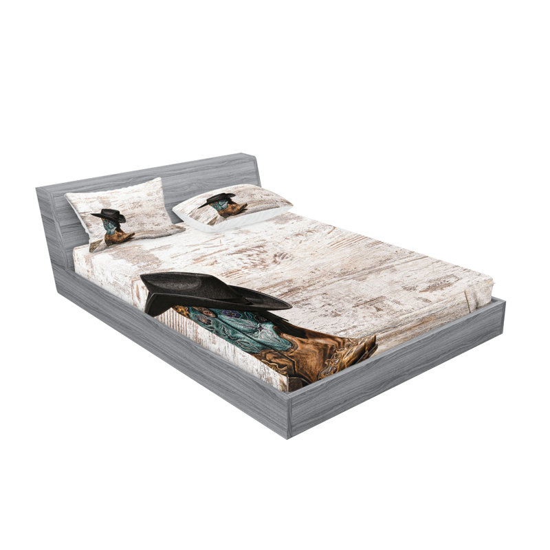 Drap-housse et coussin décoratif Ambesonne Western noir et brun, Ensemble de draps pour grand lit + 5 pièces suppl