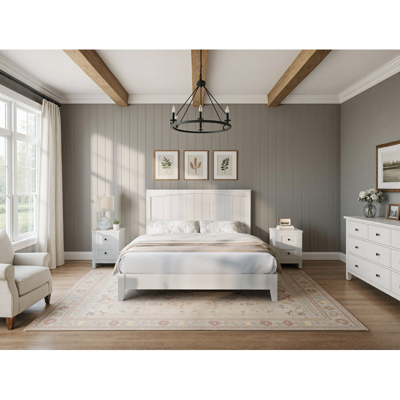  Structure de lit double en bois massif avec tête de lit Adainville 48,4 po, blanc, Double , Blanc
