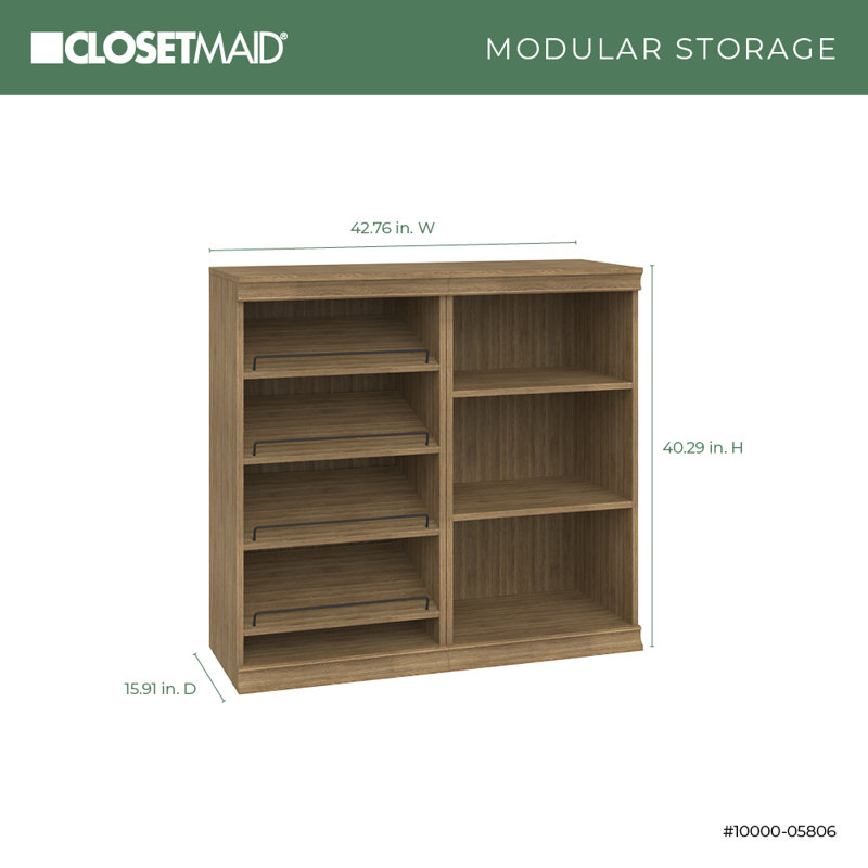 Système de rangement modulaire en bois à 7 tablettes avec rangement pour chaussures, Miel