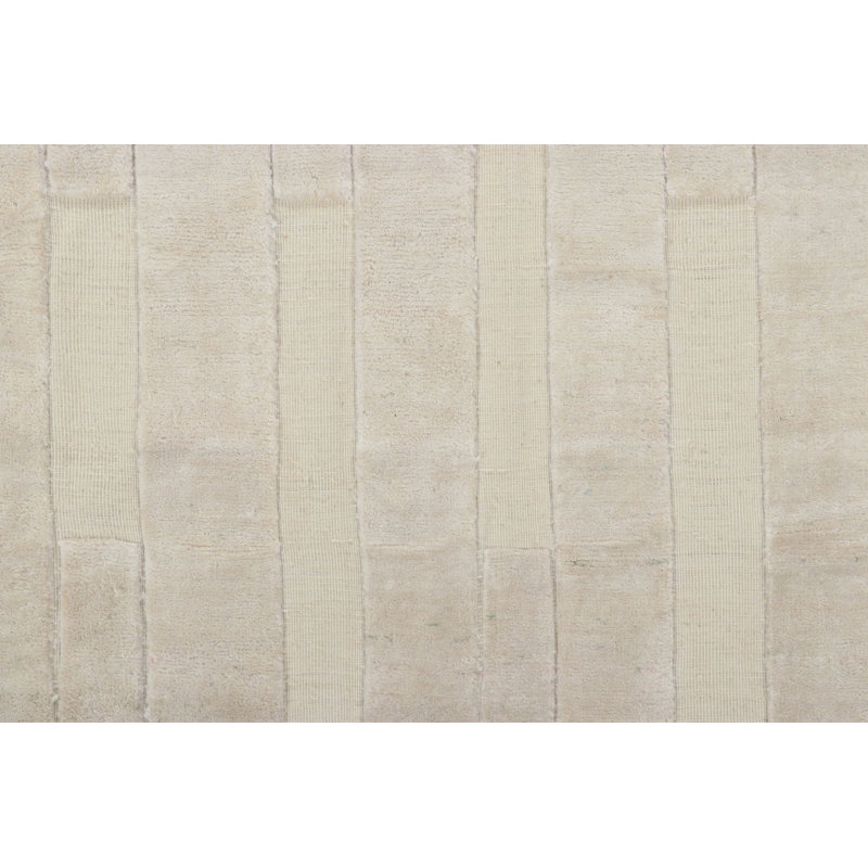 Modern Textural Hand Knotted Silk Striped Area Rug, Runner 12' x 15'