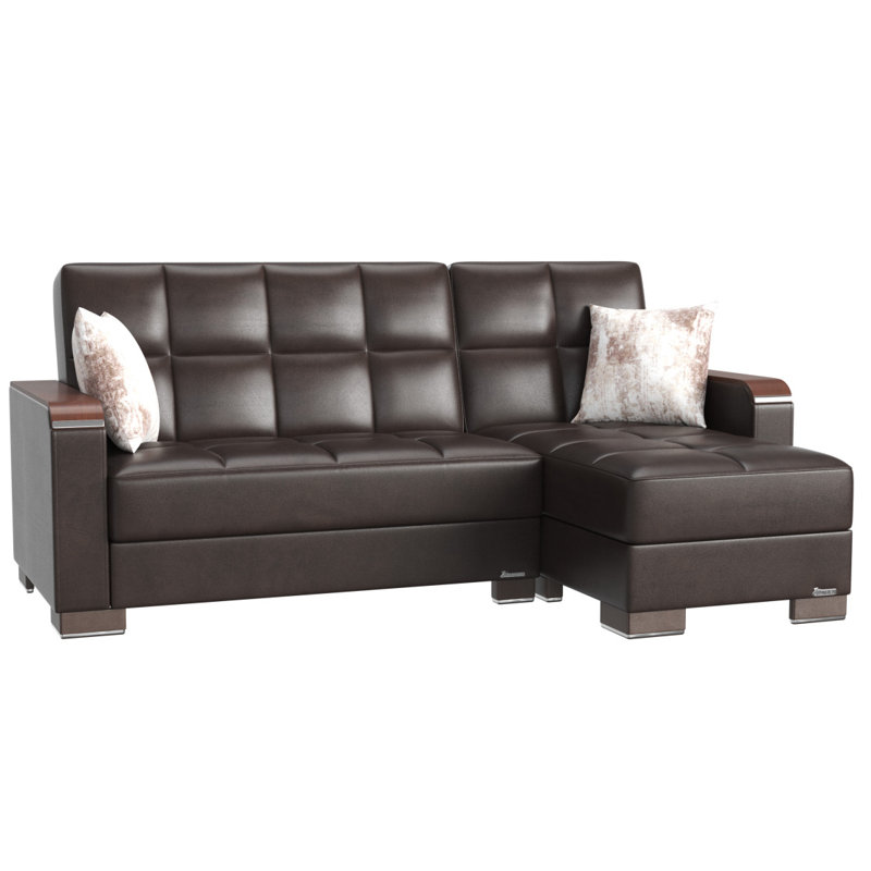 Chaise longue rembourrée en bois avec rangement Primenest Zenaero, Brun