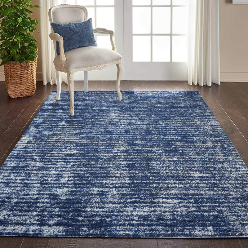 Tapis décoratif bleu marine tissé à plat à la main Hans, Rectangle 4 pi 10 po x 7 pi 10 po, Marine