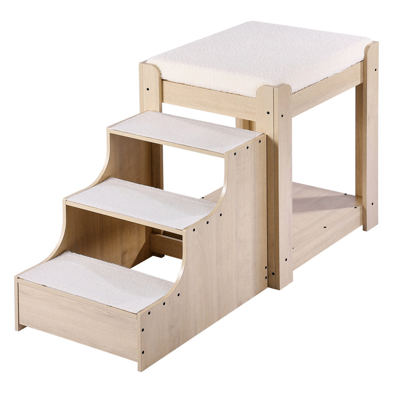 Pet Bunk Bed with Stairs Dog/Cat Window Perch Sleeper Couch Medium Size, Beige