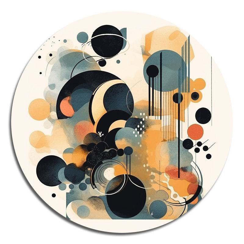 Art mural rond noir et doré Zen in Brushstrokes II - Minimalisme abstrait, H 36 po x l 36 po x P 1 po