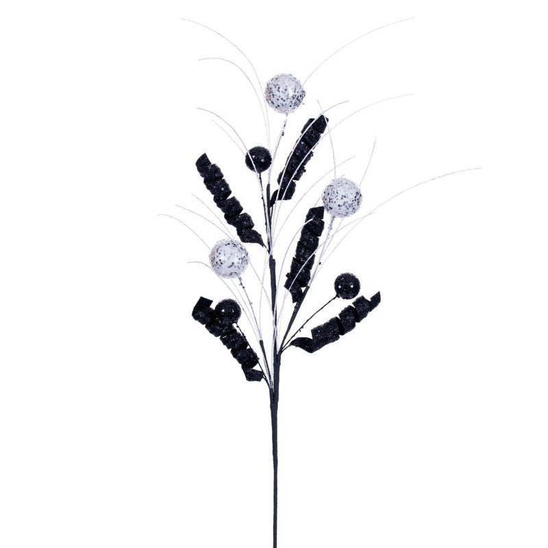Vickerman 23" Artificial Red/White Curly Spray. Includes 4 pieces per bag., Black/White