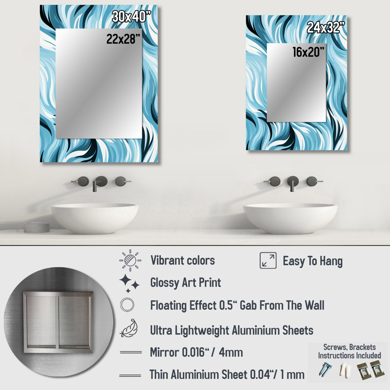 Parkton Blue And White Zebra Abstract Harmony - Abstract Unique Wall Mirror Decor, Abstract Large Mirror, Printed Metal Art