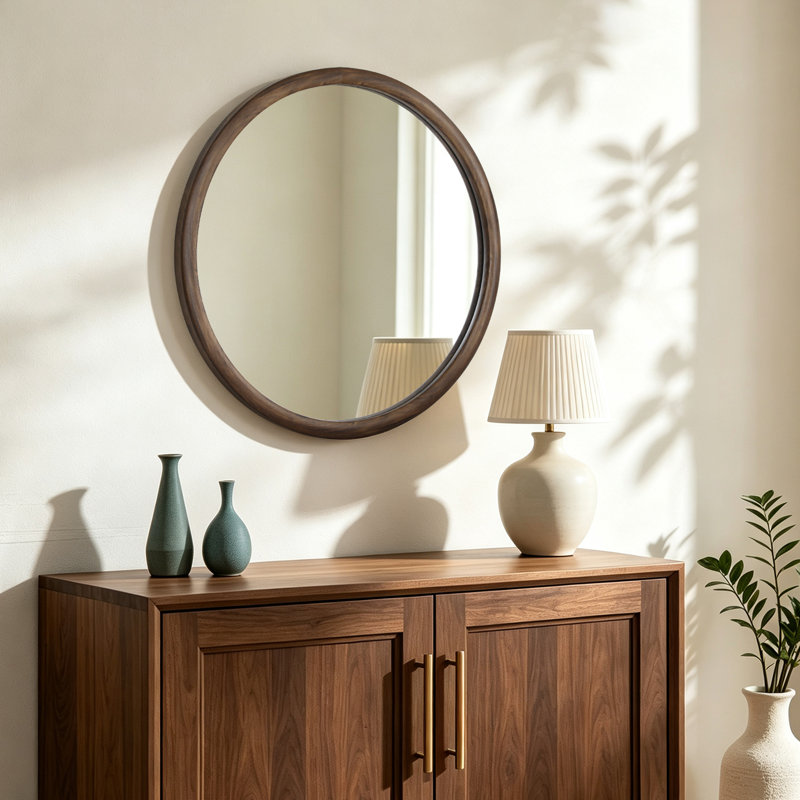Miroir rond brun pour cadre mural, 28"