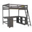 Lit mezzanine en bois avec bureau en U, tiroirs et tablettes de rangement-2073582903