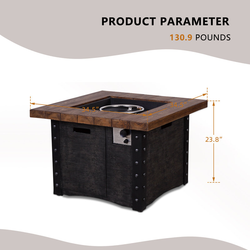 Irisa 23.8" H x 34.5" W Outdoor Gas Fire Pit Table