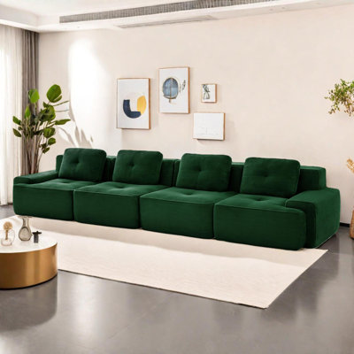 150.4'' Modern Modular Sectional Sofa, 4-Seater Corduroy Couch with Deep Seats and Tufted Cushions