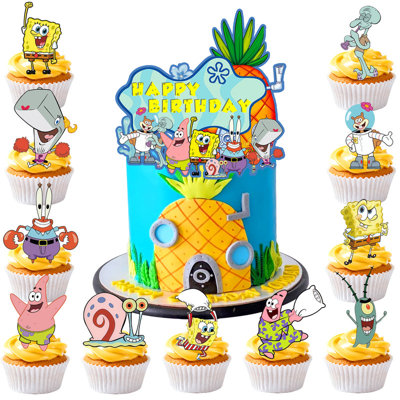 SpongeBob Cake Toppers, 14 Pcs SpongeBob Birthday Party Cupcake Decorations for Kids Set