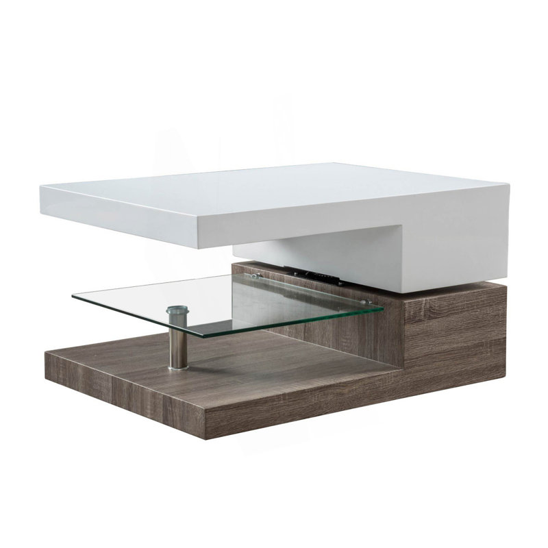 Rotating Coffee Table With 1 Glass Shelf