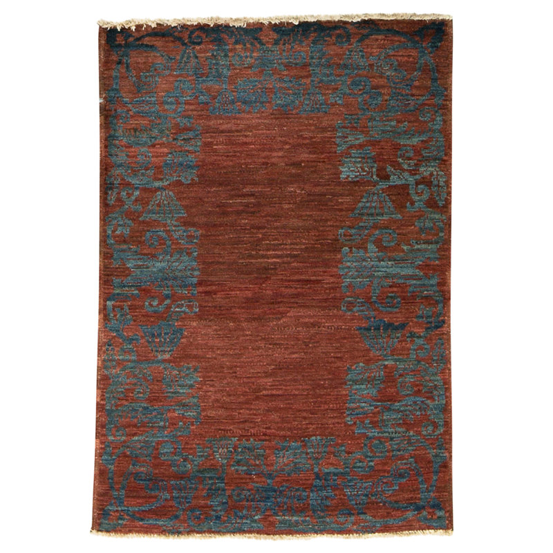Hand Knotted Wool Area Rug in Rust