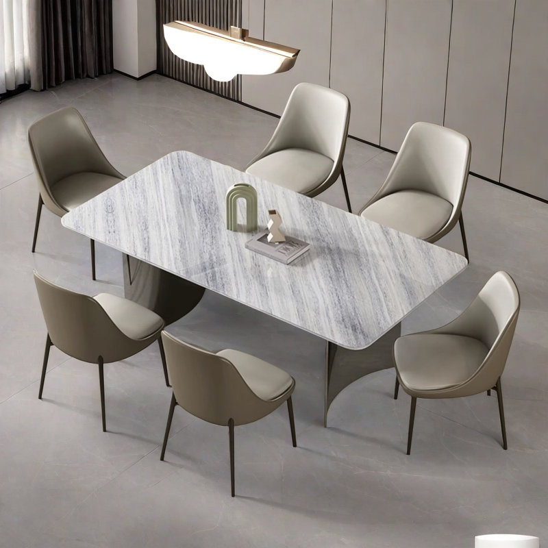 Ensemble de table de salle à manger moderne en marbre naturel, H 29,9 po x L 55,1 po x l 31,5 po, 7 pièces : table, 6 chaises