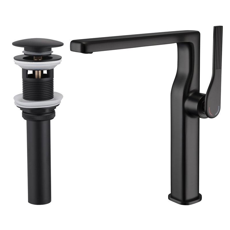 10”H Solid Brass Single-Hole Single-Handle Vessel Sink Bathroom Sink Faucet with Drain Assembly, Matte Black