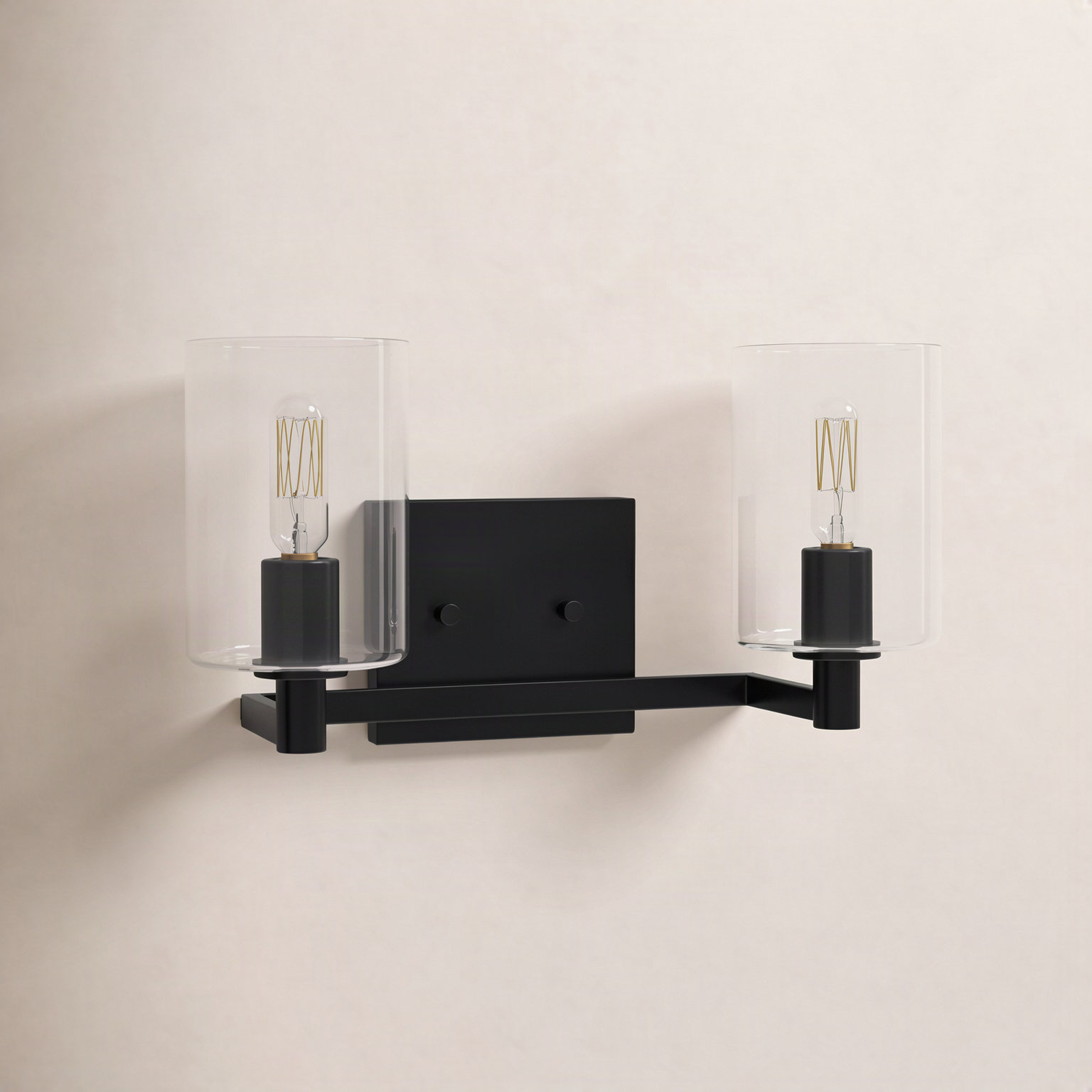 Haines 2 Light Transparent Dimmable Vanity Light, Midnight Black