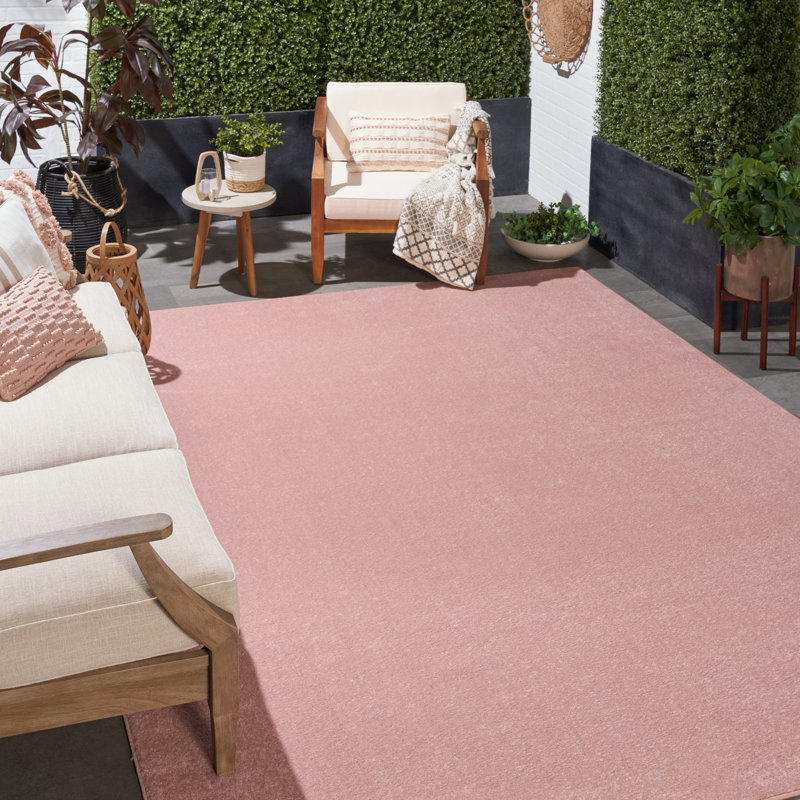 Mullican Sandy Solid Pink Easy Care Indoor/Outdoor Area Rug, Rectangle 8' x 10'