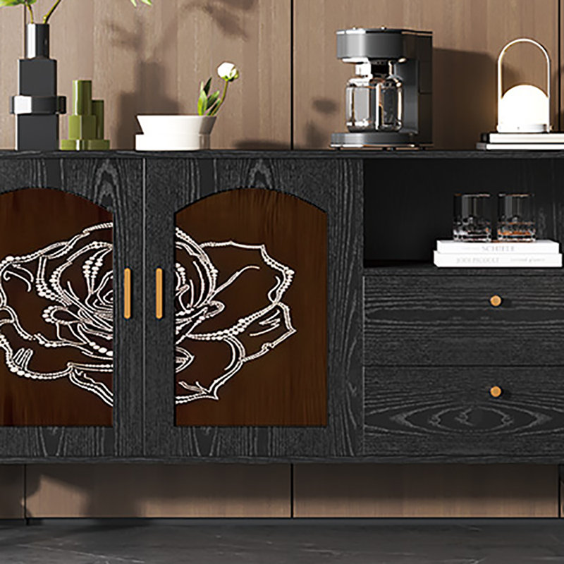 Buffet 59,1 po de style rétro, Noir, noir, noir, noir