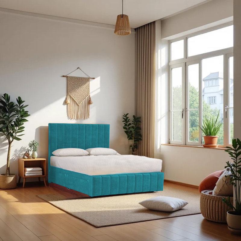 Upholstered Bed with Mattress, Sky Blue, Super King (6')