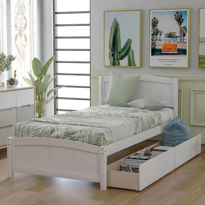 Lit plateforme simple avec deux tiroirs, White