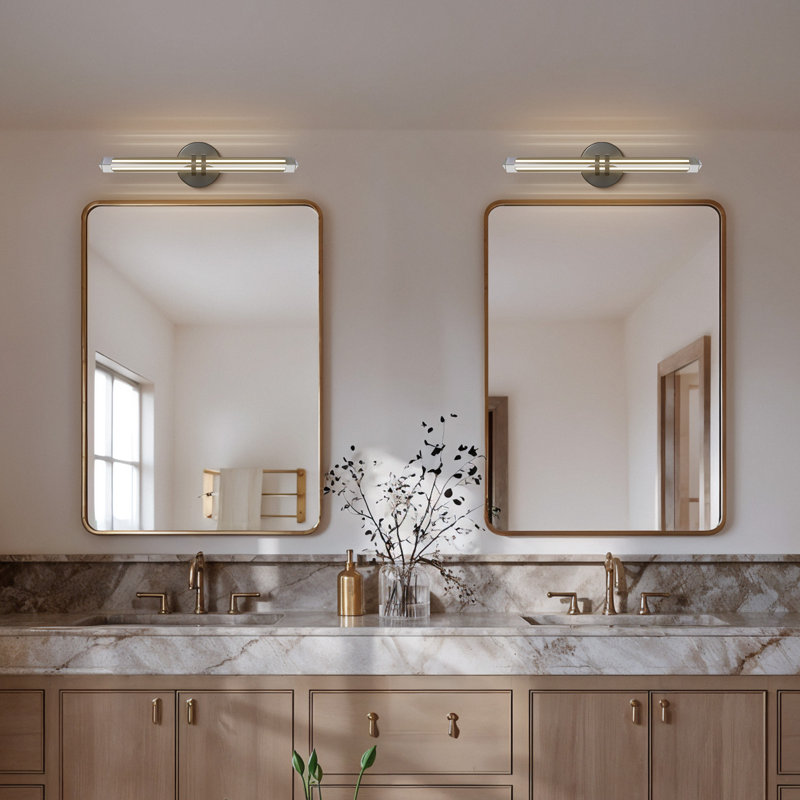 2PCS-Bathroom Vanity Lighting Fixture Strip Wall Light Modern Clear Crystal Wall Sconce Indoor All Copper Decor Wall Lamp for Bathroom Hallway Entryway Balcony