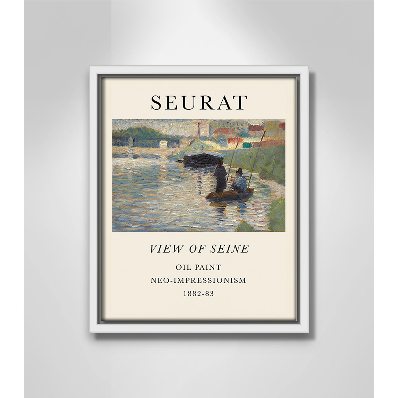 View Of Seine by Georges Seurat, No, 11.5" H x 9.5" W x 2" D, White Floater Frame
