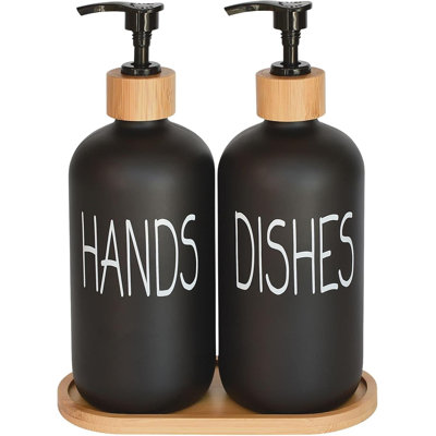 Glass Soap Dispenser Set With Bamboo Tray