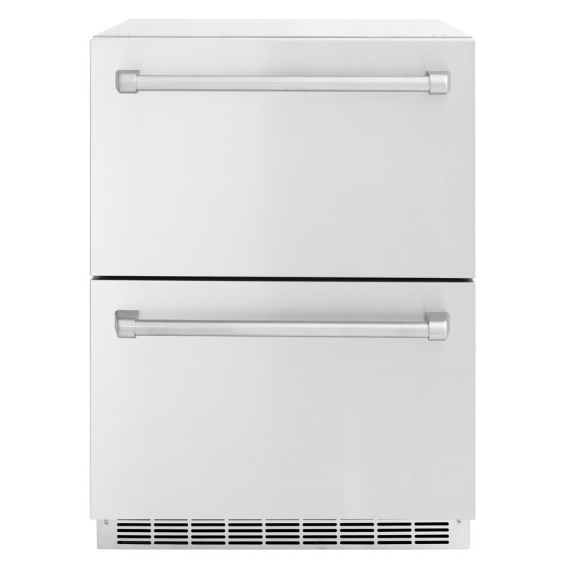 ZLINE Autograph Edition 24 in. Touchstone 168 Can Outdoor-Rated Dual Refrigerator Drawer with Doors and Handles