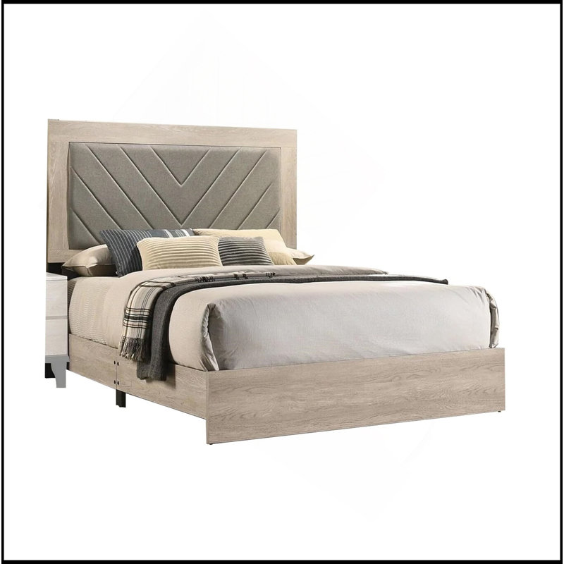 Structure de lit contemporaine en bois d'hévéa avec tête de lit en bois d'hévéa 1Pc, Grand lit
