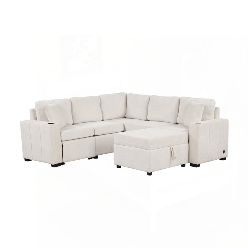 Canapé modulaire convertible polyvalent avec rangement dissimulé, Chenille beige