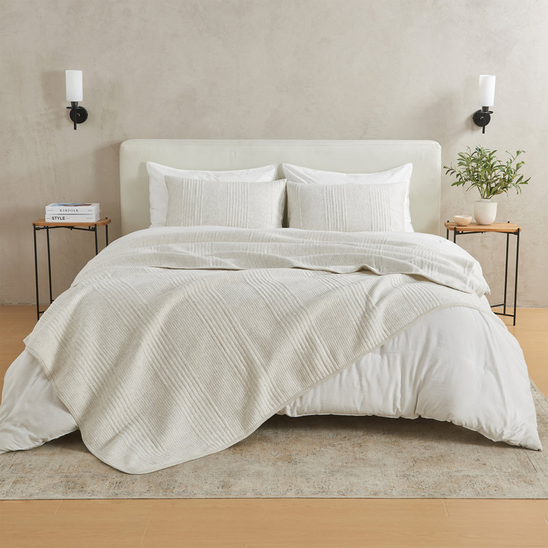 Heathered Oatmeal Twin Cotton Blend Jersey Knit Quilt Set