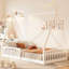 Lit simple avec clôture en bois blanc - et robuste pour clôture de chambre à coucher, fabriqué en pin massif-1499615665