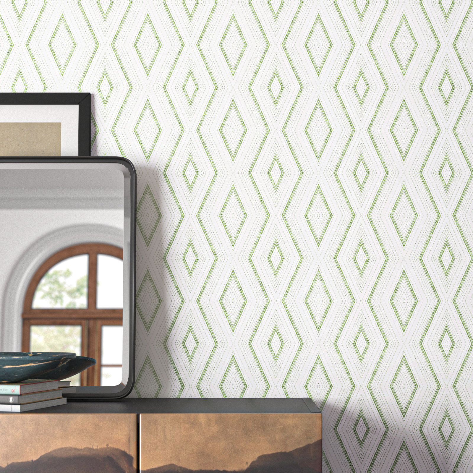 Evita Modern Geometric Wallpaper, Green