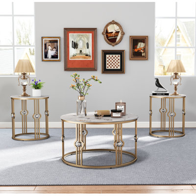 Gold 3pc Table Set Watler Contemporary Gold 48-inch Glass Top