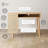 Modern Desk With Storage, Natural Rattan Table With Square Webbing And Gold Accent Knobs, Natural Brown