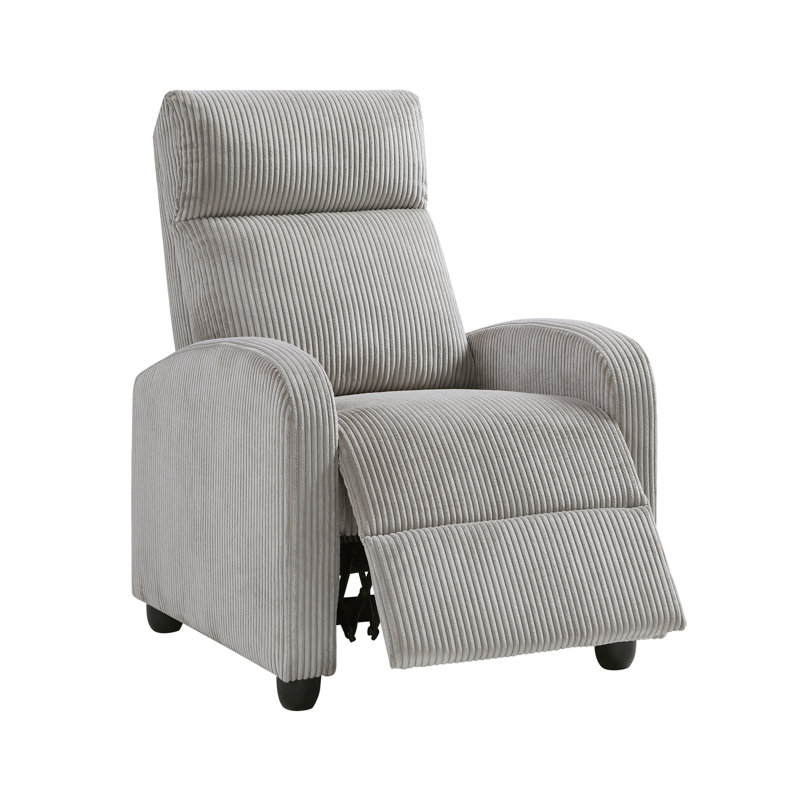 Modern Push Back Recliner Chair Light Gray Soft Corduroy Upholstery Comfort Solid Wood Living Room Furniture 1Pc, Light Gray