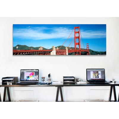 Pont de suspension panoramique à travers une baie, pont golden gate, san francisco, californie, reproduction de photo sur toile tendue