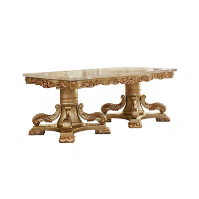 86.61"Modern Luxury High-End Rectangular Dining Table with Natural Marble Tabletop & Solid Wood Carved Frame