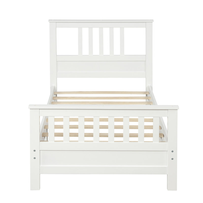 Lit plateforme en bois avec tête et pied de lit (blanc), Lit simple