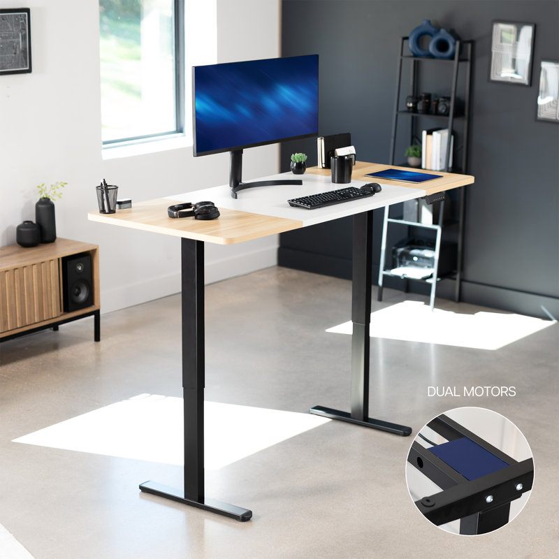 Bureau debout à deux moteurs Vivo Electric, L 70,9 po, Noir, Blanc / bois clair