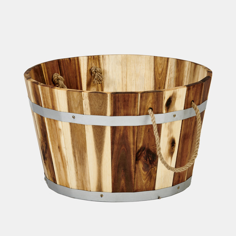 Randals Wood Barrel Planter, 8'' H x 13'' W x 13'' D