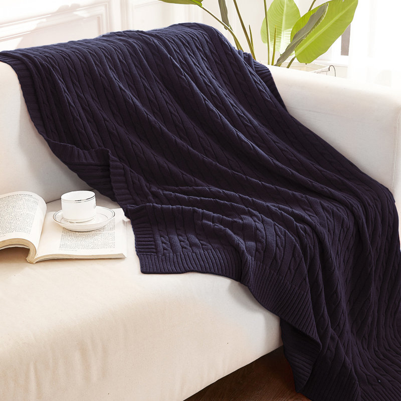 Knitted Throw Blanket, Eggplant Purple, 67" L x 51" W