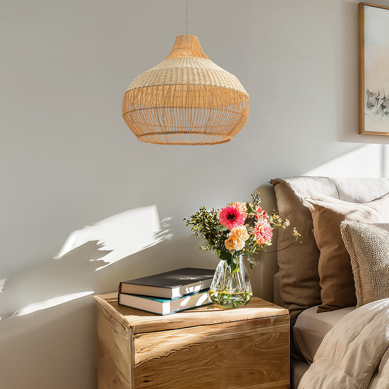 Luminaire suspendu en rotin à 1 lumière Beatrice, 21 po de diamètre, 120 po câblé naturel
