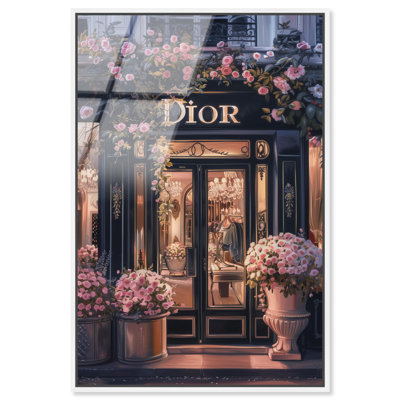 Art mural élégant en verre acrylique ultra-brillant encadré Elegant Night Storefront II par Art Remedy, cadre blanc, 30 x 45