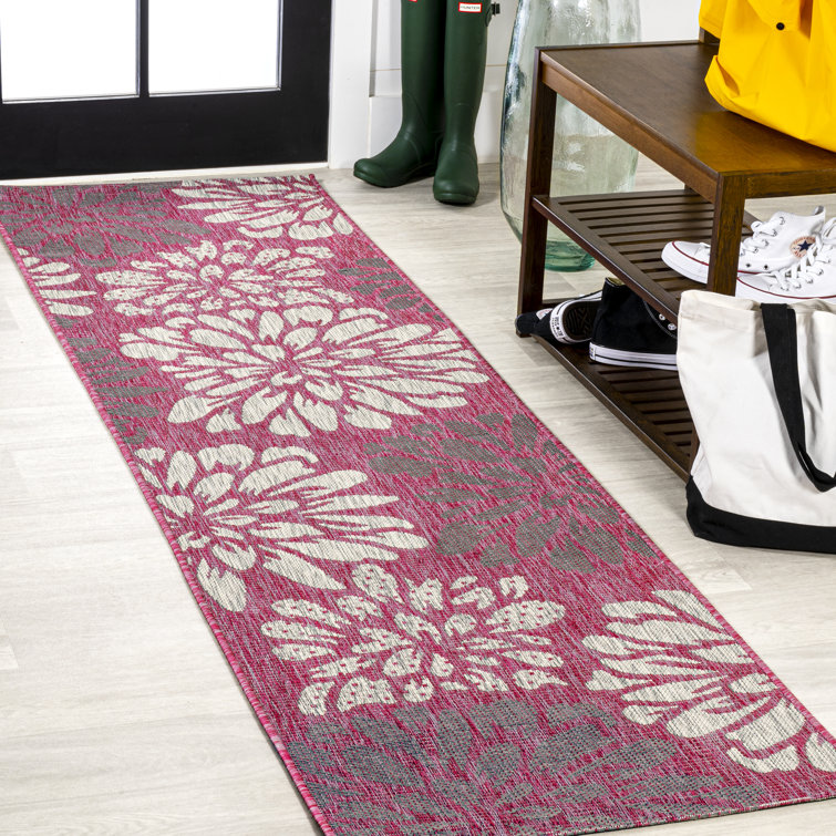 Zinnia Modern Floral Textured Weave Fuchsia/Light Gray Indoor/Outdoor Rug