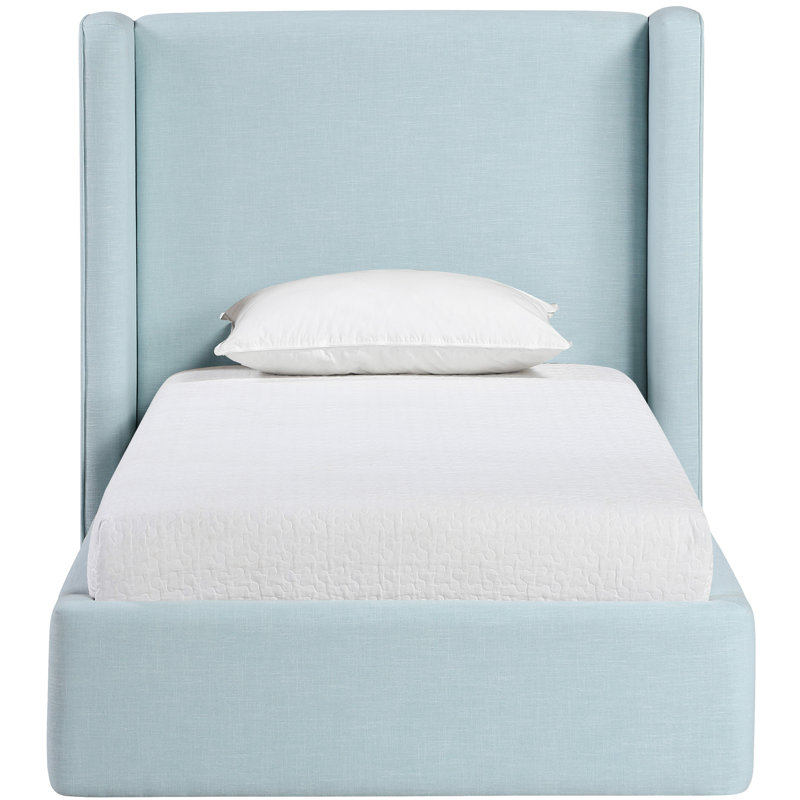 Kendall Wanaque Linen Textured Fabric Upholstered Bed, Light Blue Linen Textured Fabric, Twin